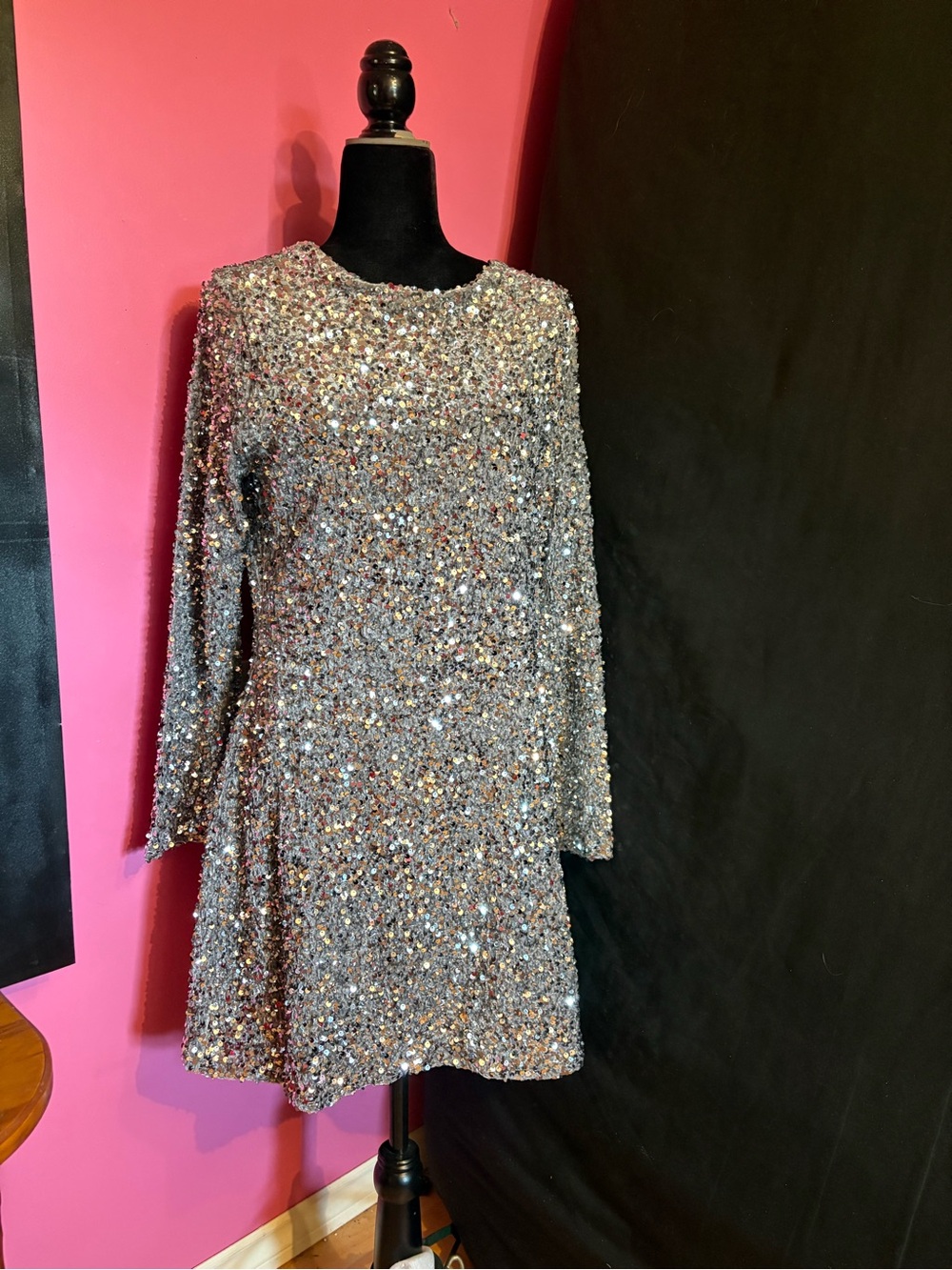 H&M Silver Sequin Long Sleeve Party Dress for Kids